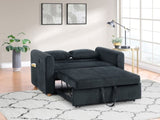 Marielle 55"W Black Corduroy Convertible Sleeper Loveseat with USB Ports, Magazine Pockets, and B061P305696