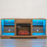 ZUN TV Stand Electric Fireplace TV Stand Glass Shelves, 3D Fireplace TV Stand LED Lights Wood W2275P257558