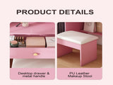 3-Color LED Vanity Mirror with Stool, Pink Dressing Table for Bedroom, 2 Drawers & 5 Storage W2700P457871