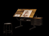 Black drafting drawing table with stool and 3 drawers W347P271503