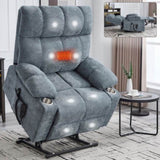 ZUN Grey Blue Dual Motor Infinite Position Up to 350 LBS Chenille Power Lift Recliner Chair, Heavy Duty W1803P250564