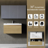 30'' Floating Bathroom Vanity Sink Combo, Modern Wall-Mounted Striped Bathroom Storage Cabinet W1573P265195