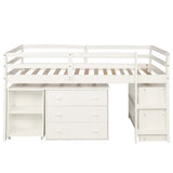 ZUN Low Study Twin Loft Bed with Cabinet and Rolling Portable Desk - White 09527579