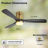52 Inch Low Profile Ceiling Fan with Remote Control 3 Solid Wood Blades,52 Inches Suitable for W934P147070