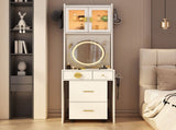 Small Vanity Desk with Mirror and LED Lights, Makeup Table with Charging Station and drawers and 90318617