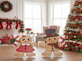 Set of 2 Lighted Gingerbread Man and Candy Cane Christmas Decorations, Pre-lit 2D Holiday Decor with 30550449