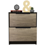 Kaia Nightstand , End Table, Side Table Two Drawers, Metal Handle -Black / Pine B20092065