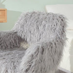 ZUN GREY Faux Fur Upholstered Make up chair Side Dining Chair with Metal Leg W2069P174780