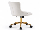 Teddy Fabric Swivel Office Chair, Adjustable Height with Casters, Tufted Backrest, Gold Metal Base, 09258532