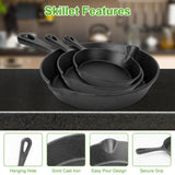 3pcs Pre-Seasoned Cast Iron Skillets, 8 In, 10 In, & 12 In Cast Iron Frying Pans With Handles, Safe 89715103