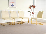 Modern Light Yellow PU dining chair Living room chair Upholstered chair, gold metal chair leg W210P179895