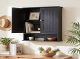 Black painted MDF bathroom wall cabinet with double doors and vertical-groove detailing 97986776
