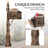 ZUN Decorative Large Mailbox with Post, Heavy Duty Cast Aluminum Postal Mail Box with Address Plaque, 06709382