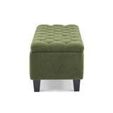 Ottoman Bench with Storage, Green Boucle Surface, Rubber Wood Legs, 300 lbs Capacity N779P294331G