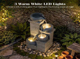 4-Tier Cascading Water Fountain with Warm White LED Lights Resin Indoor Outdoor Water Feature 29440693