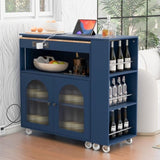 K&K Rolling Kitchen Island With Extended Table, Kitchen Island on Wheels with LED Lights,Power WF316018AAN