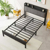 Full Size Bed Frame, Storage Headboard with Charging Station, Solid and Stable, Noise Free, No Box 14849351