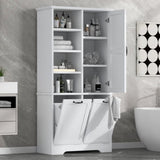 ZUN Bathroom Storage Cabinet with Doors and Drawers, Tilt-Out Laundry Hamper, Multiple Storage Space, WF530560AAK