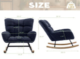 Dark Blue Teddy Fabric Wingback Glider Rocker with Side Storage Pocket, Soft Comfy Nursing Rocking 30115103