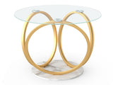 Modern 2-Tier Side Table with Tempered Glass Top & Faux Marble Base, Gold & White Round End Table 39598024