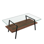 ZUN Rectangle Coffee Table, Tempered Glass Tabletop with Black Metal Legs, Modern Table for Living Room 54832432