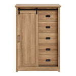 ZUN 5 Drawers Dresser w/Sliding Barn Door, Farmhouse Modern Tall Dresser 5 Chest of Drawers, Storage 98998005