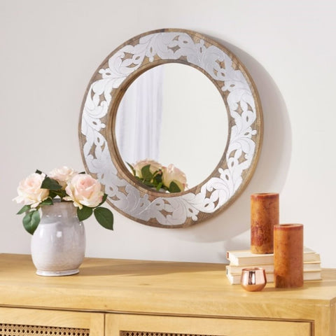 ZUN MANGO WOOD / ALUMINIUM FITTED ROUND MIRROR 66672.00