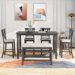 ZUN 6-Piece Counter Height Dining Table Set Table with Shelf 4 Chairs and Bench for Dining Room 22708368