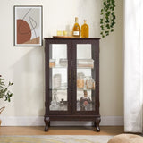2 Doors Curio Cabinet with Tempered Glass Doors, Curio Cabinets with Mirrored Back Panel and W2275P178893