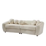 ZUN 87.7" Modern Curved Sofa, Back Upholstered Couch with 5 Decorative Throw Pillows, Teddy Fabric Couch 75740404