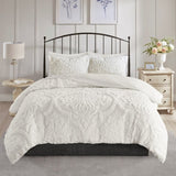 Full/Queen 3 Piece Tufted Cotton Chenille Damask Duvet Cover Set B03597340