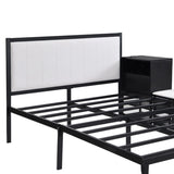 Full size Metal Platform Bed with Two-Tier Storage Shelves, Wooden Storage Cabinet, Black N737P199334B