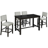 ZUN 5-Piece Counter Height Dining Set, Classic Elegant Table and 4 Chairs in Espresso and Beige 06419071