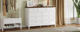 Wood Rustic Storage Dresser with 9 Drawers and Silver Handle, White N709P288888K