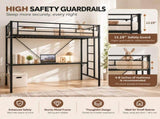 Full Size Metal Loft with Desk, LED Light Strip & Power Outlet, Heavy Duty Round Tube High Loft 98132529