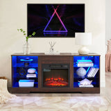 TV Stand Electric Fireplace TV Stand Glass Shelves, 3D Fireplace TV Stand LED Lights Wood W2275P257463