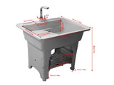 Grey Indoor Outdoor Freestanding Laundry Sink with Washboard, Faucet, Hoses Drain Kit 25780592