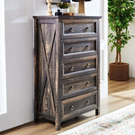 ZUN Farmhouse 5 Drawers Dresser Chests for Bedroom, Wood Rustic Tall Chest of Drawers, Dressers W2393P197394