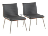 Mason Contemporary Dining/Accent Chair with Swivel in Stainless Steel, Walnut Wood, and Grey Faux B202P223606