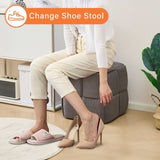 Square Ottoman Foot Stool Corduroy Vanity Chair Bench with Padded Woven Footrest for Entryway Living 37655302