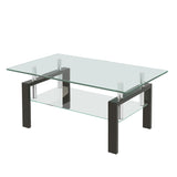 ZUN Transparent Tempered Glass Coffee Table, 2 Layer Storage Tea Table, Clear Center Table W327P202025