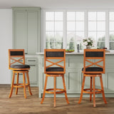 30" Bar Height X-Back Swivel Stool, Natural Finish, Charcoal Fabric Seat B04660719