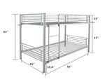 Iron Bed Bunk Bed with Ladder for Kids Twin Size Gray 40700088