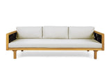 Three-Seater Outdoor Daybed - Acacia Wood Teak Finish Frame with Light Grey Cushions & Black Flat N770P373436L