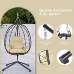 ZUN Egg Chair with Stand Indoor Outdoor Swing Chair Patio Wicker Hanging Egg Chair Hanging Basket Chair W87433841