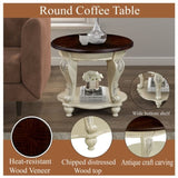 22'' Two Tone Round End Table,Solid Wood Sofa Side Table with Shelf,Living Room Corner Table Easy W1202P164016