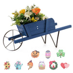 ZUN 2 In 1 Wheelbarrow Planter,Wooden Wagon Planter with 9 Magnetic Accessories for Garden Yard 43009863