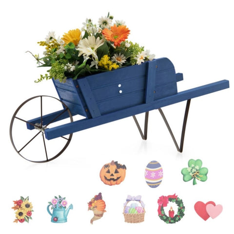 ZUN 2 In 1 Wheelbarrow Planter,Wooden Wagon Planter with 9 Magnetic Accessories for Garden Yard 43009863