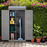 Outdoor Wooden Storage Shed with Metal Top Tall Vertical Tool Cabinet for Backyard Garden Patio Lawn W2640P262538
