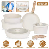 9Pcs Nonstick Cookware Set Kitchen Pots and Pans Set With Detachable Handles Tempered Glass Lids 85120583